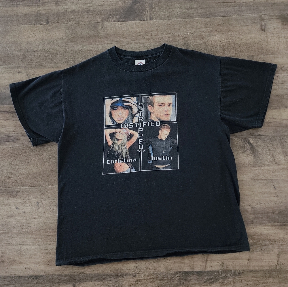 Justin Timberlake Christina Aguilera Stripped Tour Band Tee Large Y2K VTG